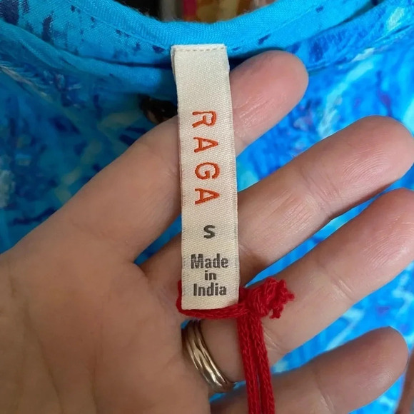 Anthropologie Raga Embroidered Printed Cold Shoulder Hi Low Dress Blue S - Picture 2 of 3